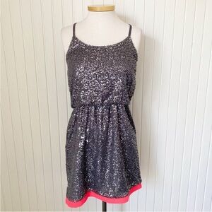 C. Luce Gray (Grey) Sequin Dress Party Bright Orange/Pink Trim Size Small